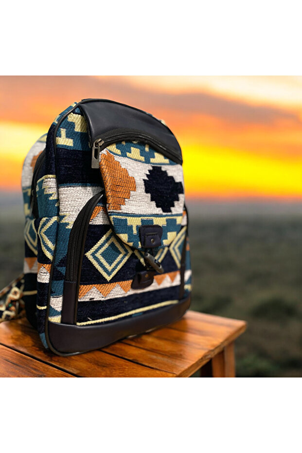 Large Size Unisex Backpack with Ethnic Rug Pattern - 3