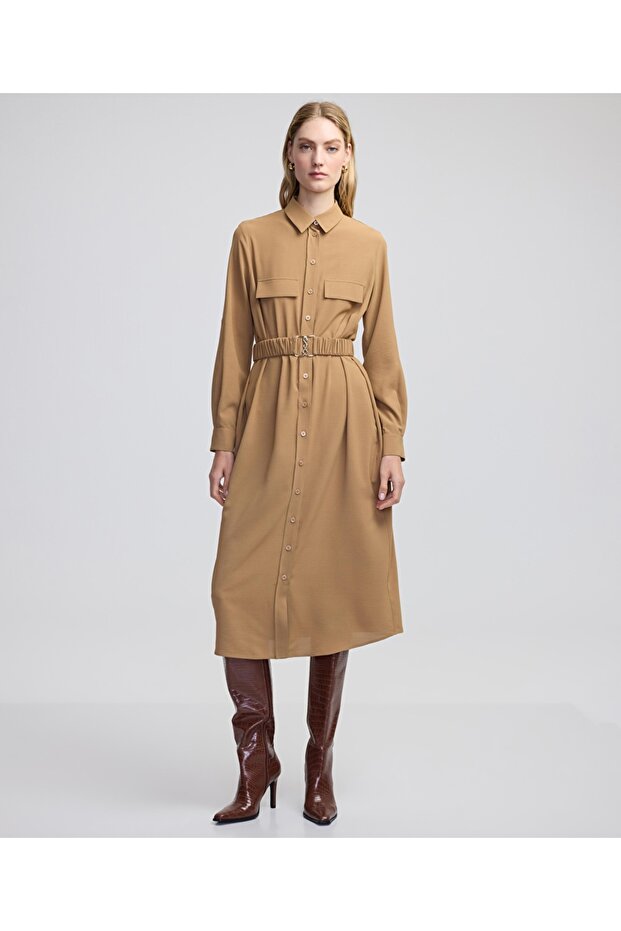 Metal Buckle Shirt Dress
