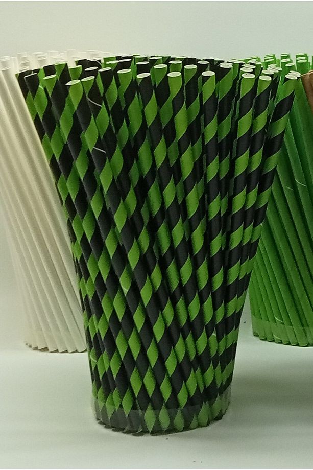 6x197 mm Siyah-Yeşil Kağıt Pipet 200 Adet - 2