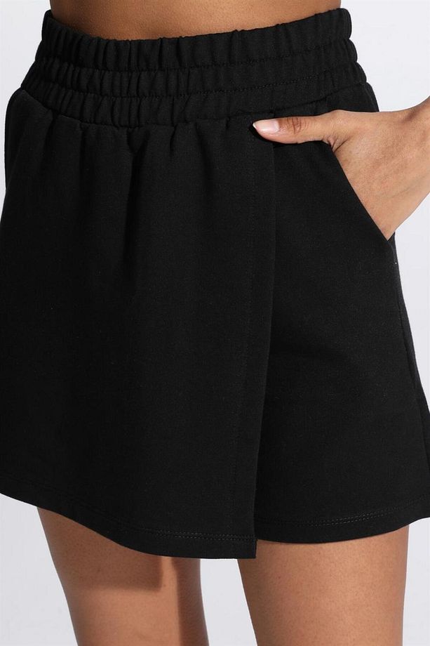Fancy Kadın Beli Lastikli Cepli Basic Siyah Şort Etek - 4