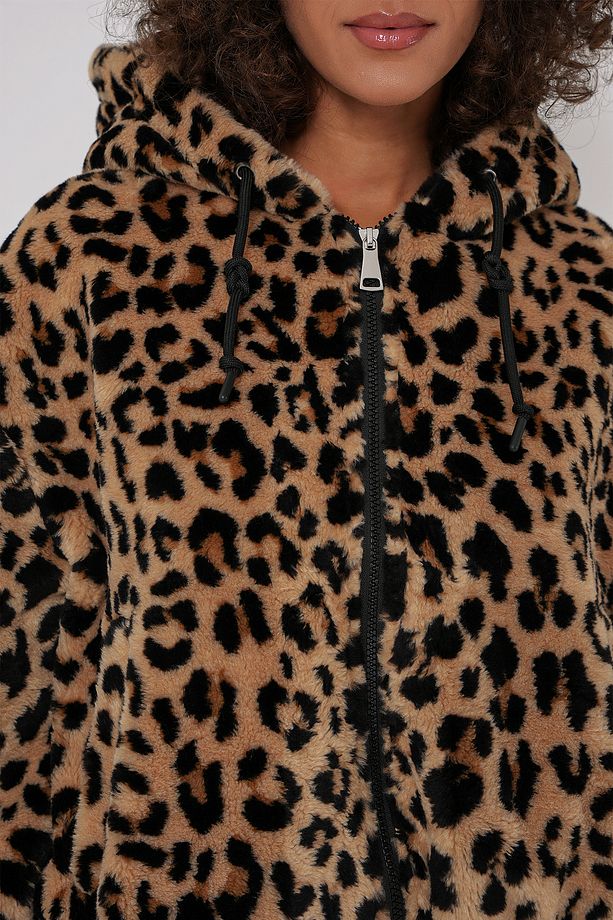 5193 Kapüşonlu Peluş Crop Ceket - C. Kahverengi - 6