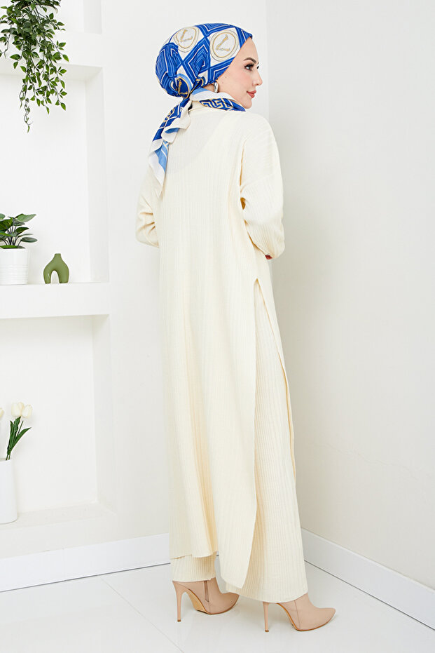 طقم أنيق بفتحة جانبية بلون الحجر - 1101HBS856-M - 6