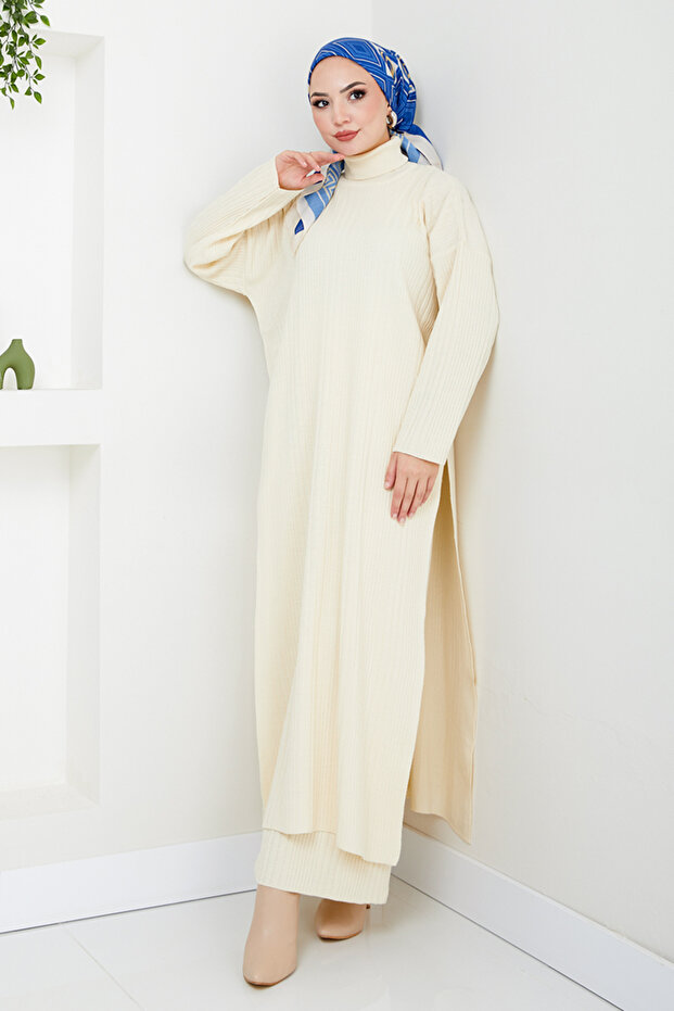 طقم أنيق بفتحة جانبية بلون الحجر - 1101HBS856-M - 2