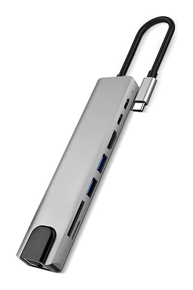 Type-C Hub Dönüştürücü HDMI USB Ethernet Micro Sd Çevirici 8 Girişli Çoğaltıcı Universal Uyumluluk - 2