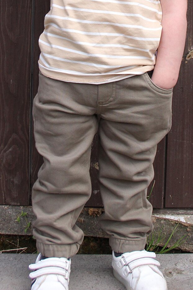 Boy's Trousers Lace-up Elastic Waist 1.5-5 Years, Dark Khaki Green
