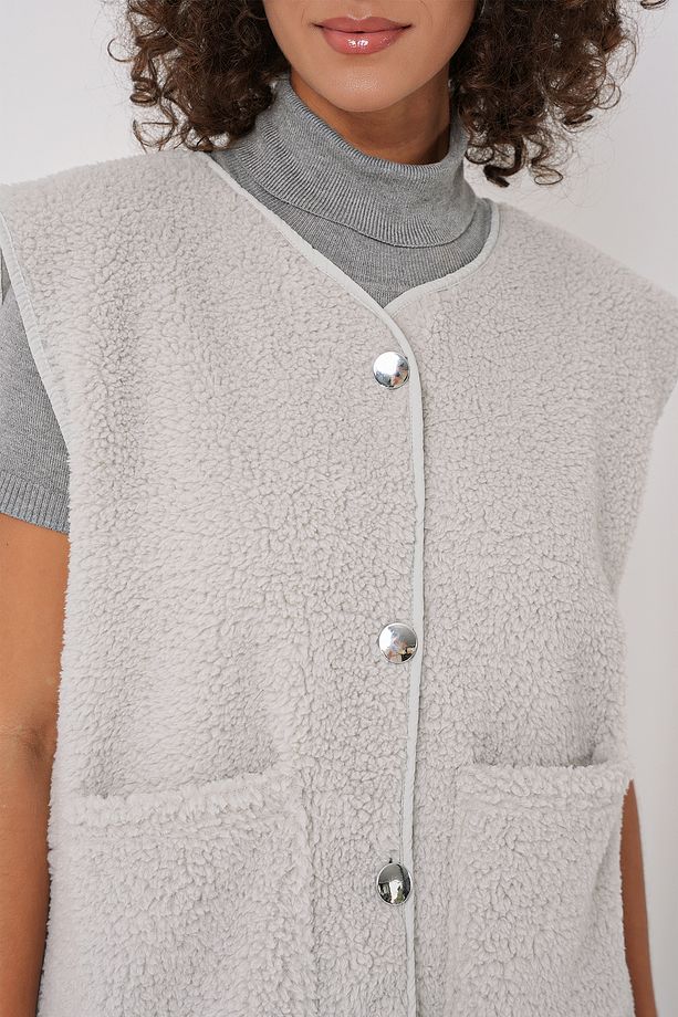 6803 Cepli Peluş Yelek - Gri - 5