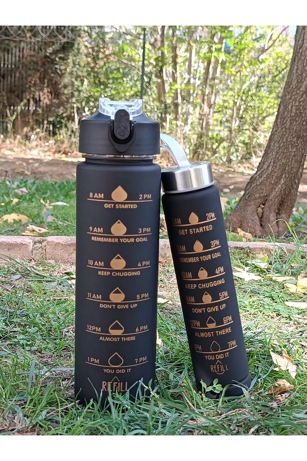 Motivasyonel 3lü Set Su Matarası Su Şişesi Suluk 2lt+900ml+500ml Tritan Spor Salonu Su Şişesi Suluk - 5