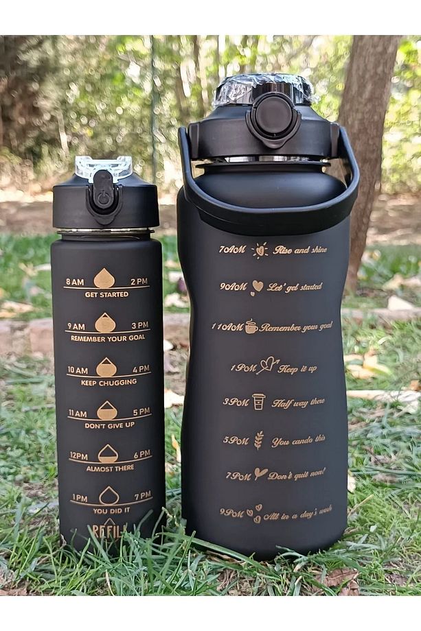 Motivasyonel 3lü Set Su Matarası Su Şişesi Suluk 2lt+900ml+500ml Tritan Spor Salonu Su Şişesi Suluk - 3