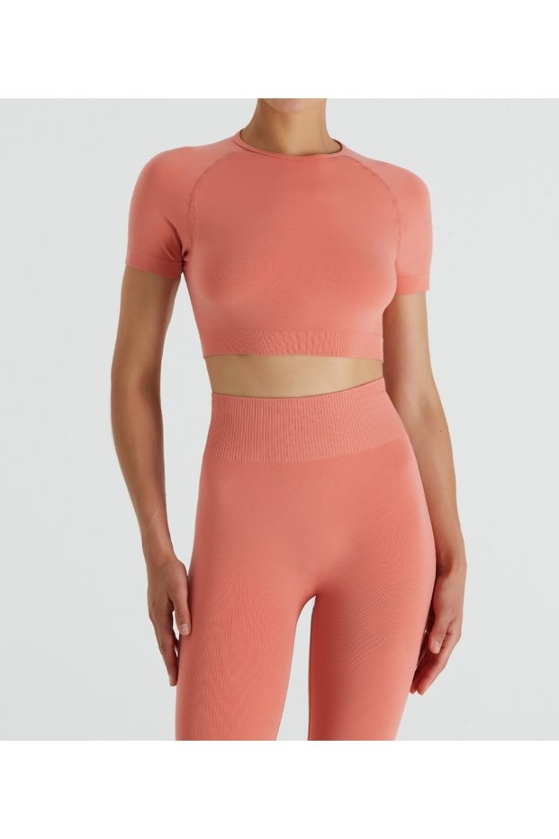 Women's Sports Tights Crop Set - Salmon Color