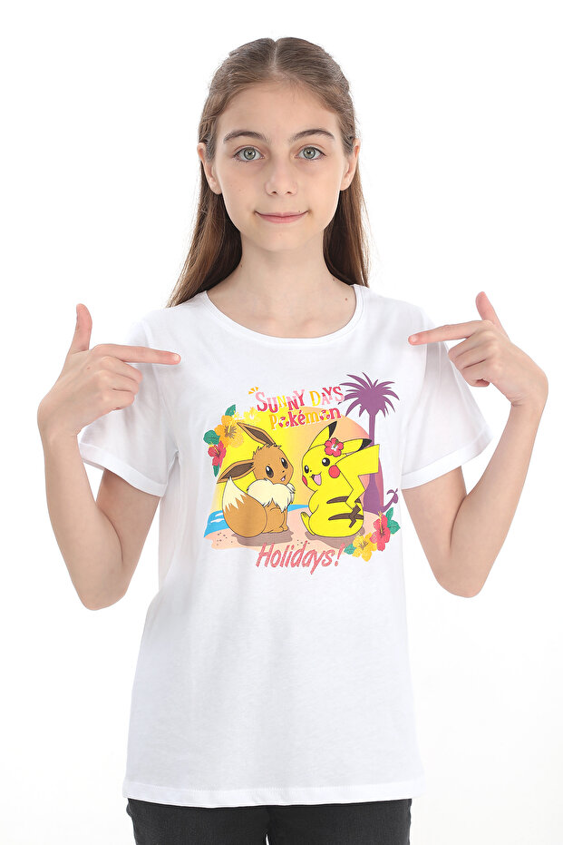 ORIGINAL POKEMON PIKACHU SILVERY PRINTED COTTON BOY T-SHIRT- 54938-WHITE