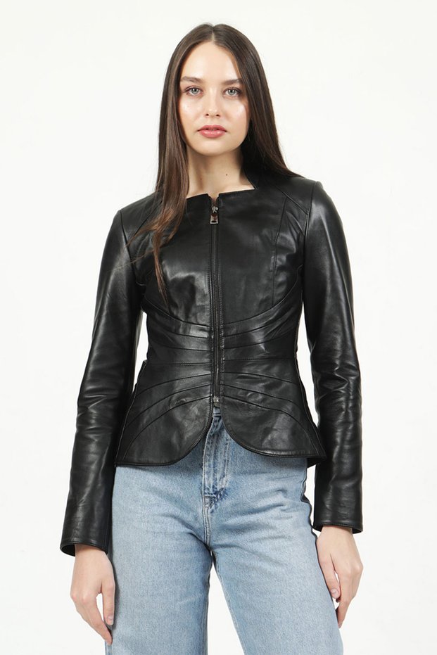 Yb2157 Real Leather Women's Coat Black