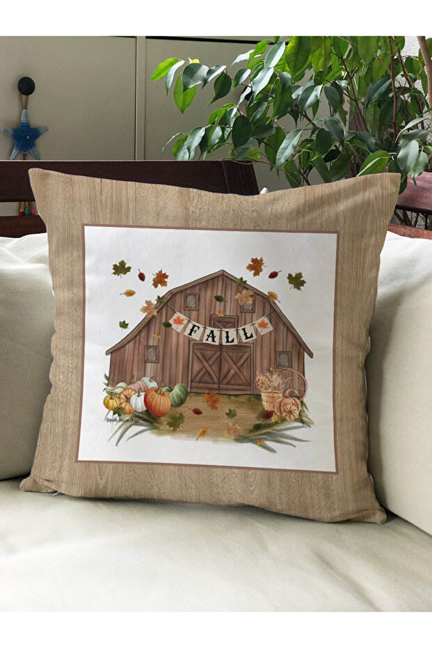 Autumn Themed 43X43 Velvet Cushion Cover