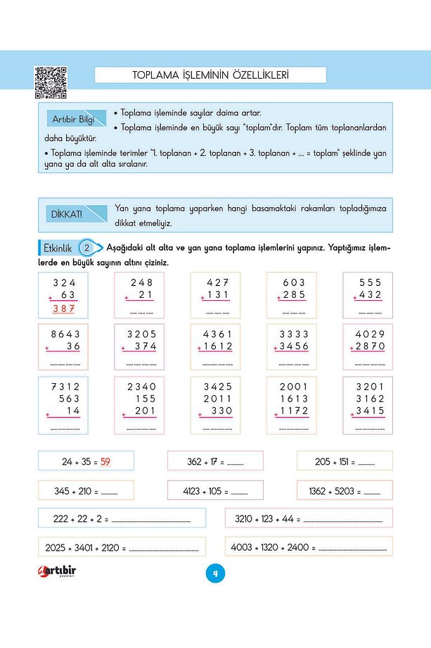 4 Sınıf Dört İşlem (Çözüm karekodlu) - 3