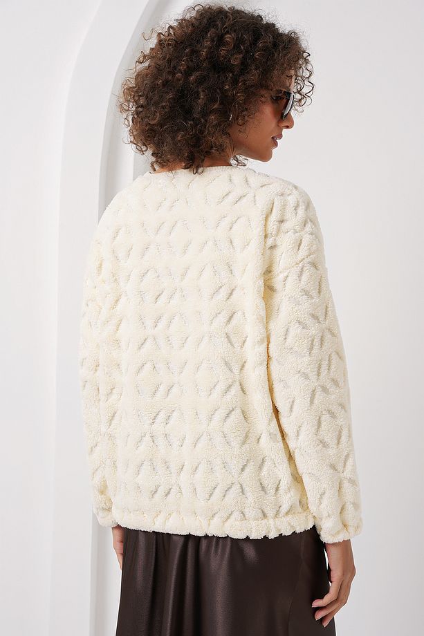 55445 Peluş Kazak - Ekru - 6