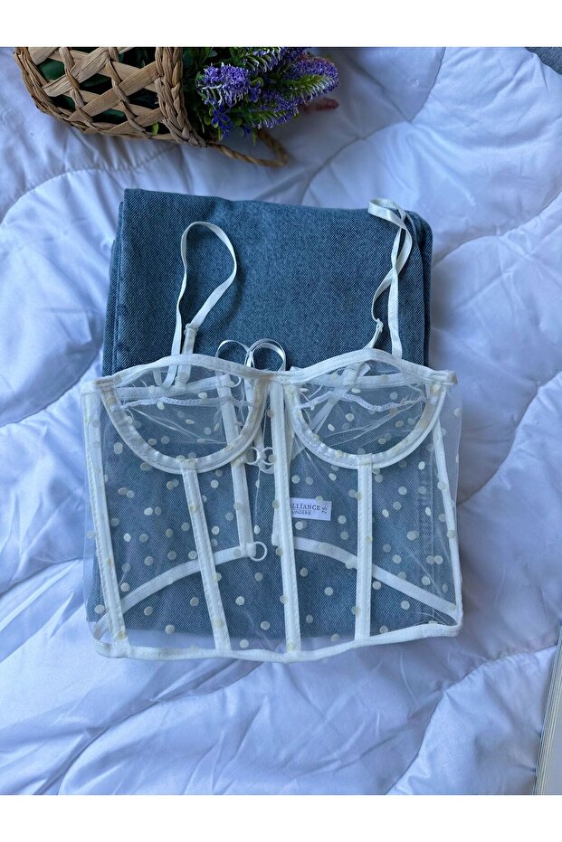 Underwire Polka Dot Patterned Bustier - 2