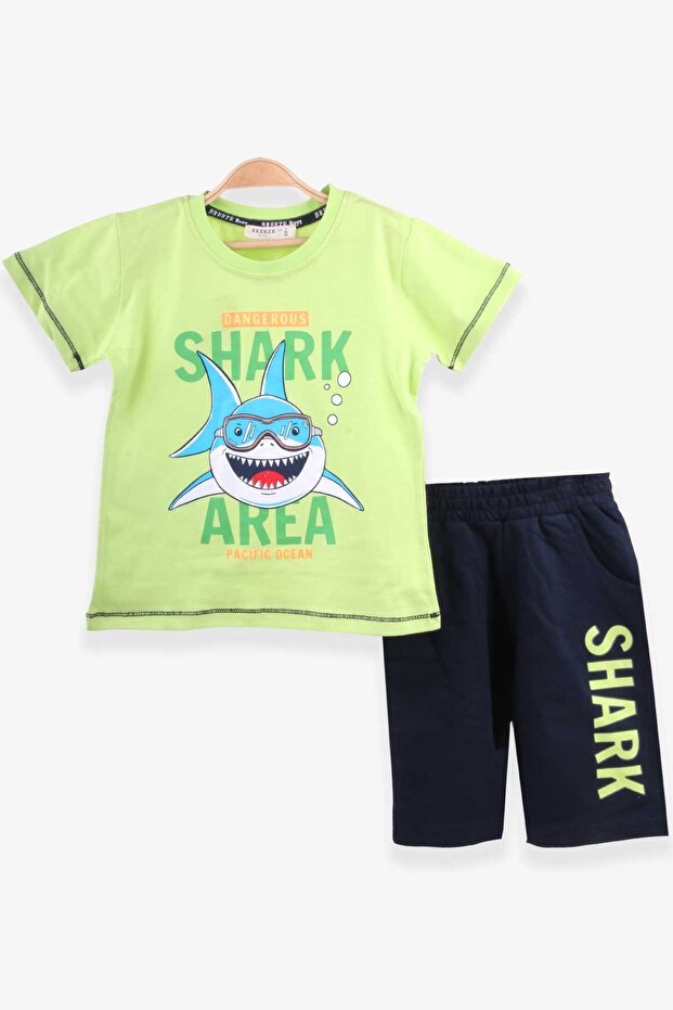 Boy's Shorts Suit Shark Printed 1.5-5 Years, Pistachio Green