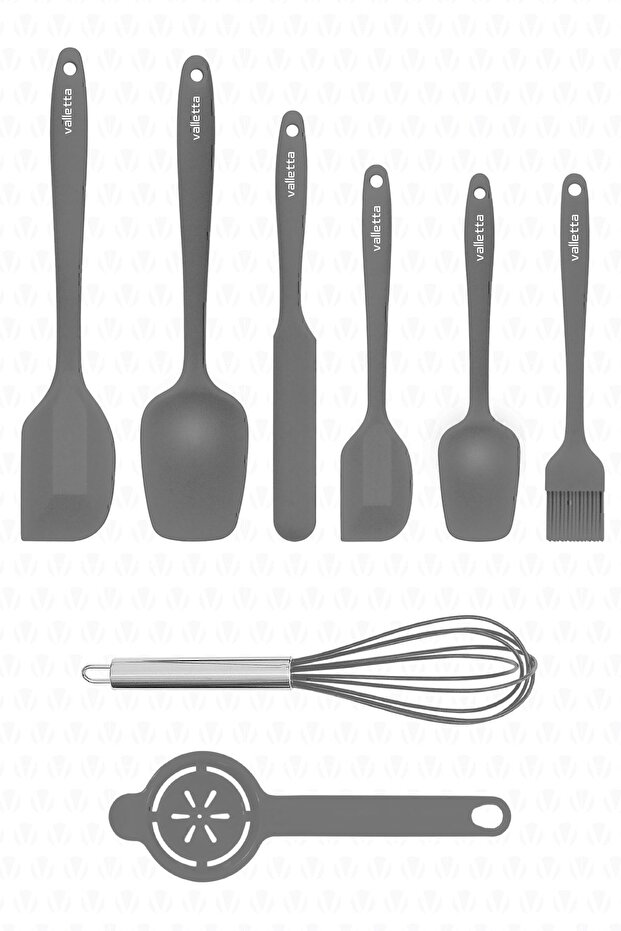Drongo heat resistant non-stick silicone spatula set 8 pieces grey
