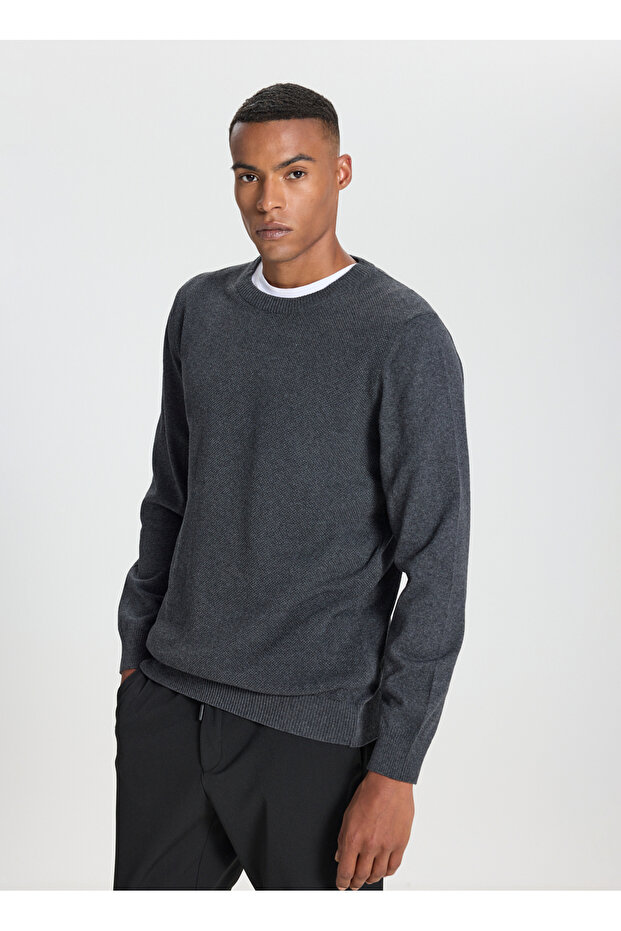 Altınyıldız Classics Bisiklet Yaka Standart Antrasit Melanj Erkek Kazak ACE492510286_TRIKO BISIKLET - 1