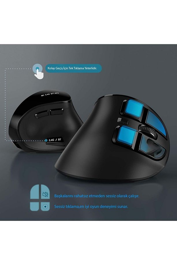 Bluetooth+2.4G Kablosuz Dikey Ergonomik Şarj Edilebilir Sessiz Mouse - 5