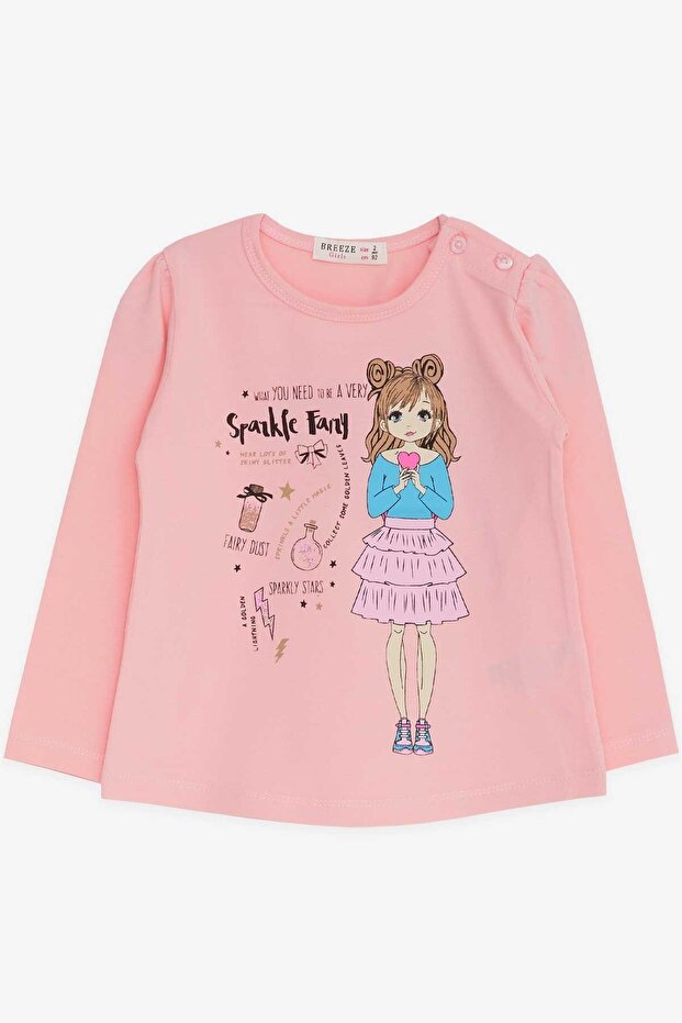 Girl's Long Sleeve T-Shirt Printed 1-4 Years, Powder