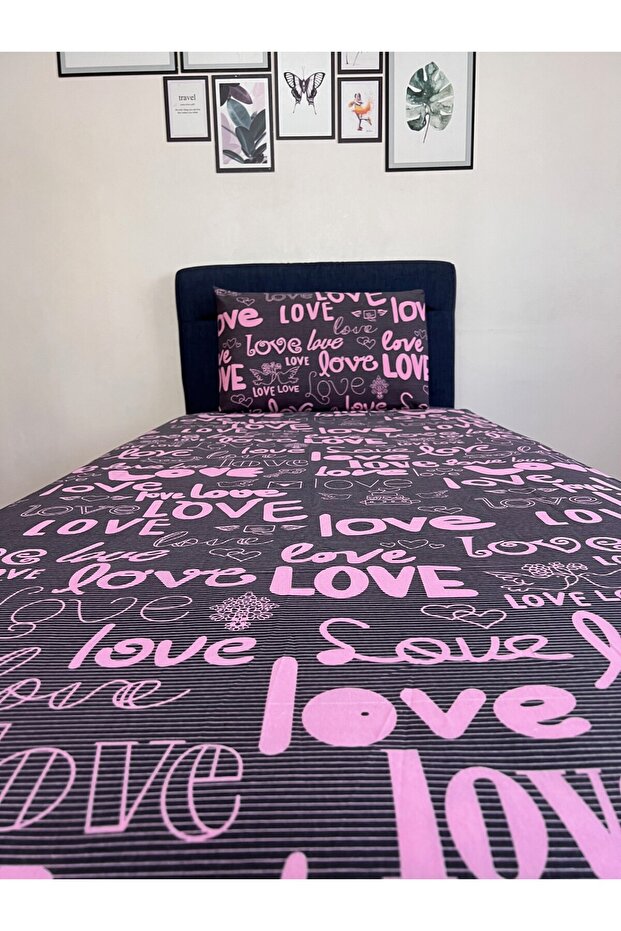 Fitted Elastic Sheet Set (with Pillowcase) Single and Double Size Love Pattern - 2