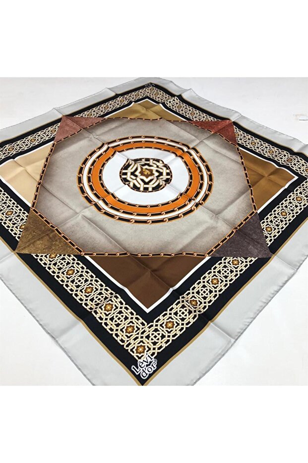 Coffee Patterned Tivil Silk Scarf 20446 - 2