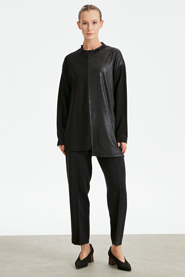 Black Lacquer Leather Combination Suit