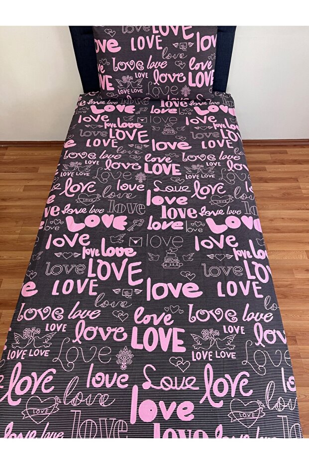 Fitted Elastic Sheet Set (with Pillowcase) Single and Double Size Love Pattern - 1