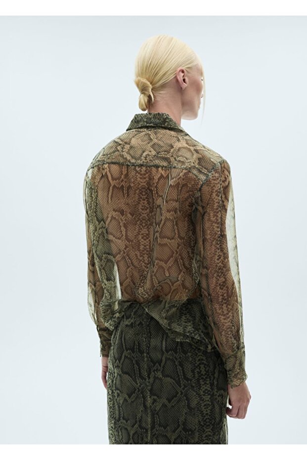 Halbtransparentes Organza-Hemd mit Tiermuster - 4