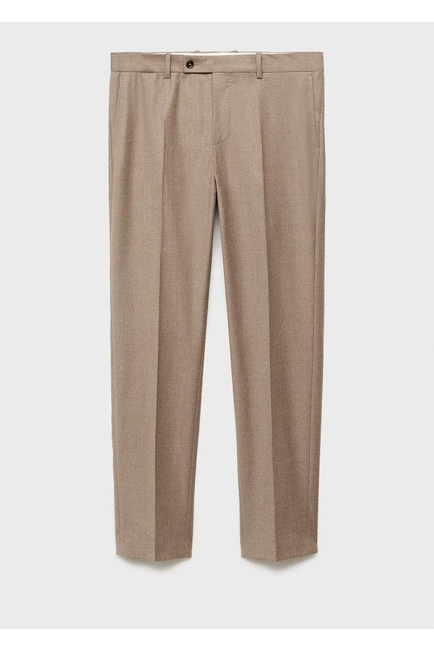 %100 işlenmemiş yün dar kesim pantolon - 1
