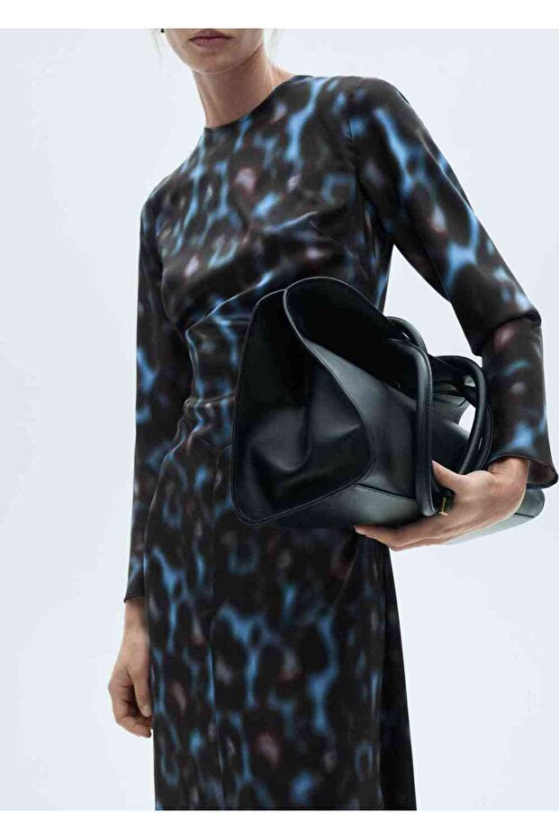 Desenli Drape Saten Elbise - 1