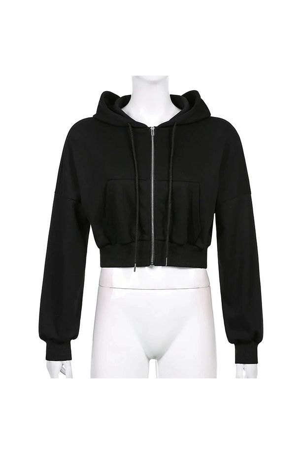 Y2K Fermuarlı Oversize Crop Kapüşonlu Ceket - 3