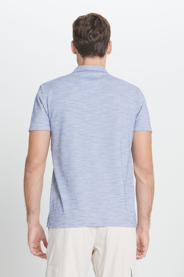 Erkek Lacivert Slim Fit Dar Kesim Polo Yaka Çizgili Tişört - 6