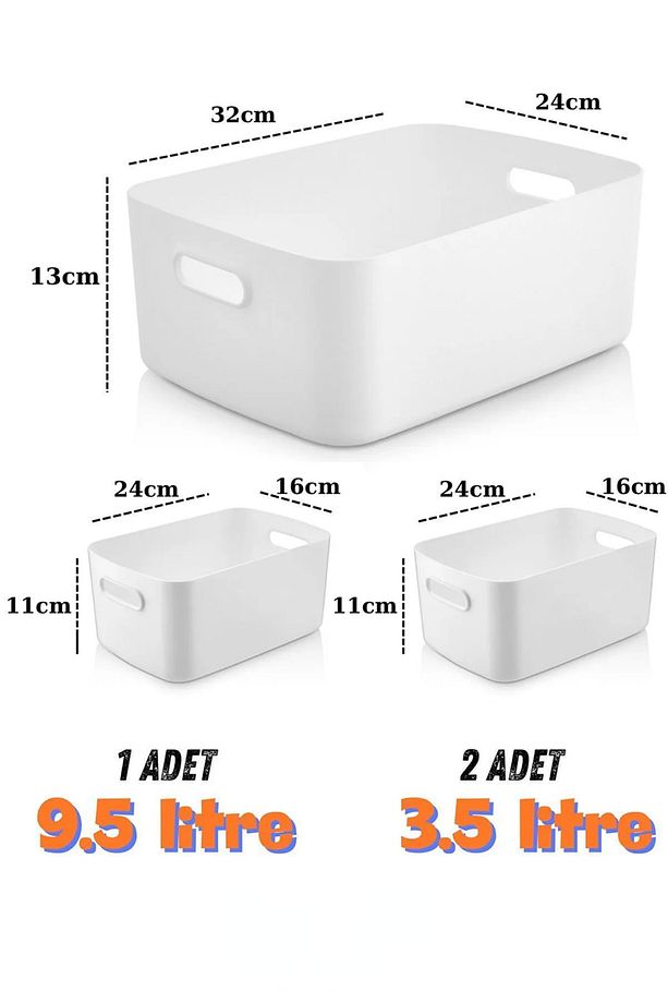 3'lü FreshBox Dolap İçi Düzenleyici Sepet, Saklama Kutusu, Organizer 1 Adet 9,5 LT + 2 Adet 3,5 LT - 2