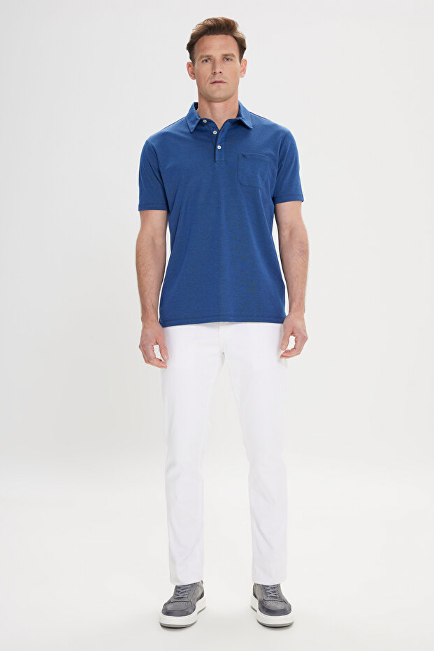 Erkek Lacivert Comfort Fit Rahat Kesim Polo Yaka Pamuklu Kısa Kollu Tişört - 2