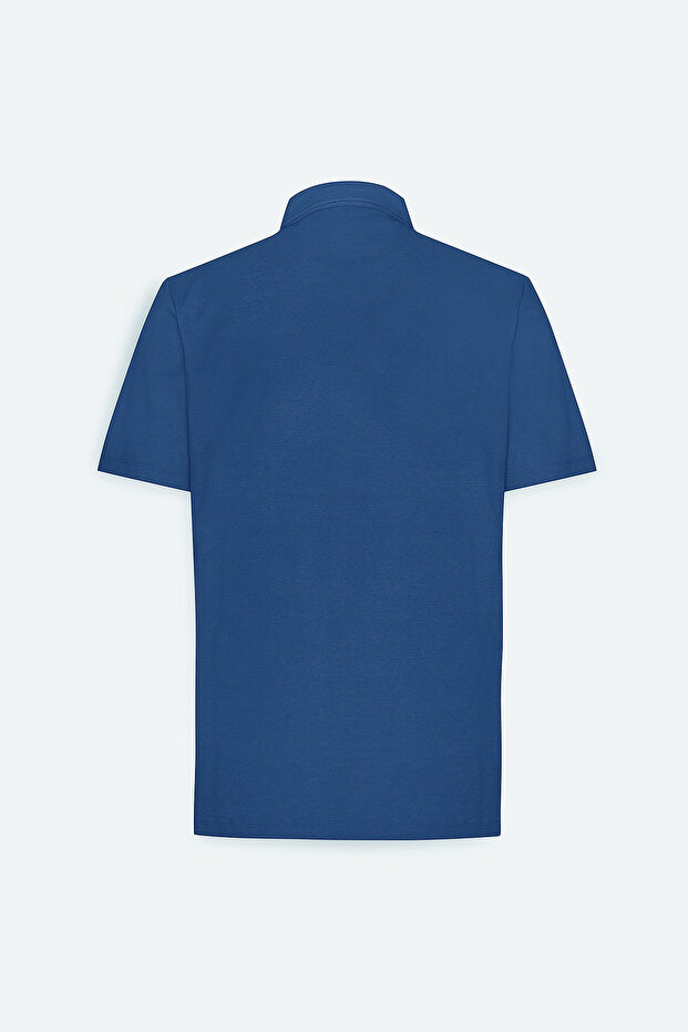 Erkek Lacivert Comfort Fit Rahat Kesim Polo Yaka Pamuklu Kısa Kollu Tişört - 8