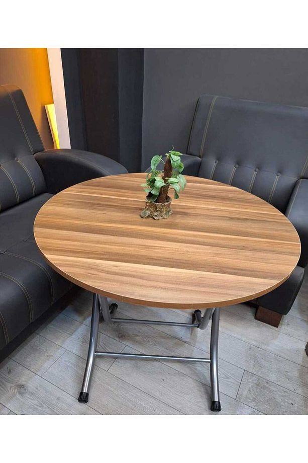 100 Cm Mermer Desenli Yuvarlak Katlanır Masa Ders Çalışma Ve Yemek Masası - 1