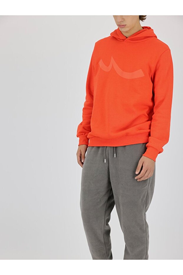 Logolu Kapüşonlu Turuncu Sweatshırt - 4