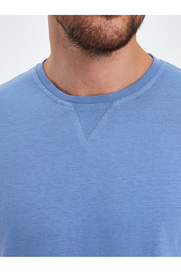 Bisiklet Yaka Basıc Mavi Sweatshırt - 5