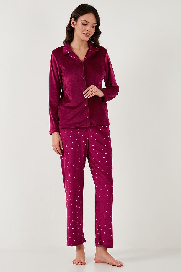 Regular Fit Desenli Parlak Kadife Pijama Takımı  PİJAMA TAKIMI 65713311 - 2