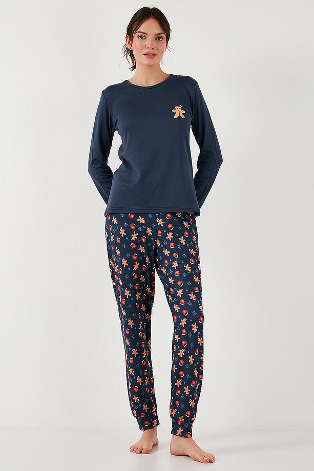 Streç Regular Fit Beli Lastikli Bisiklet Yaka Pijama Takımı  PİJAMA TAKIMI 65714101 - 3