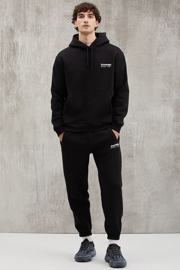 Bryaner Erkek Yumuşacık Içi Polarlı Baskılı Regular Kordonlu Siyah Sweatshirt - 4