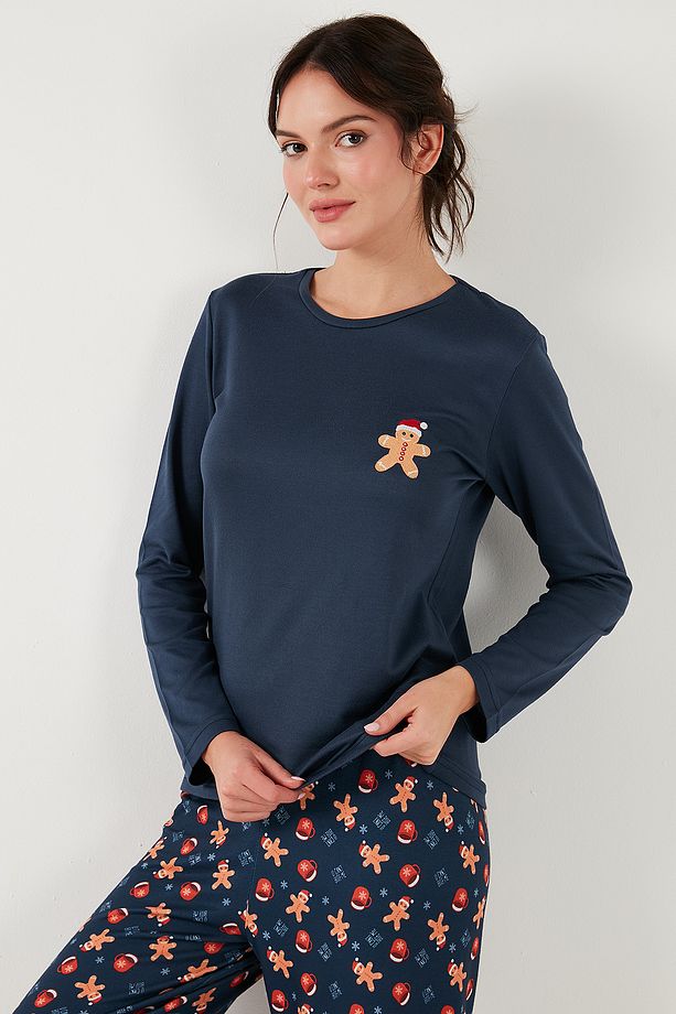 Streç Regular Fit Beli Lastikli Bisiklet Yaka Pijama Takımı  PİJAMA TAKIMI 65714101 - 5