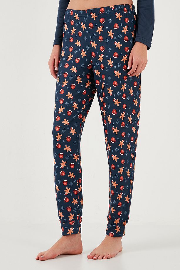 Streç Regular Fit Beli Lastikli Bisiklet Yaka Pijama Takımı  PİJAMA TAKIMI 65714101 - 7