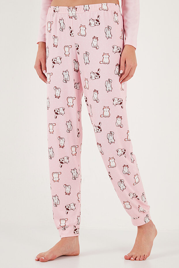 Streç Regular Fit Beli Lastikli Bisiklet Yaka Pijama Takımı  PİJAMA TAKIMI 65714101 - 8