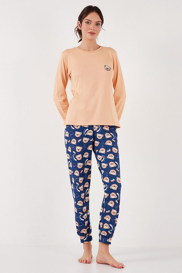 Streç Regular Fit Beli Lastikli Bisiklet Yaka Pijama Takımı  PİJAMA TAKIMI 65714101 - 4