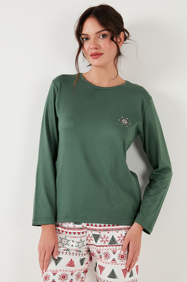 Streç Regular Fit Beli Lastikli Bisiklet Yaka Pijama Takımı  PİJAMA TAKIMI 65714101 - 5