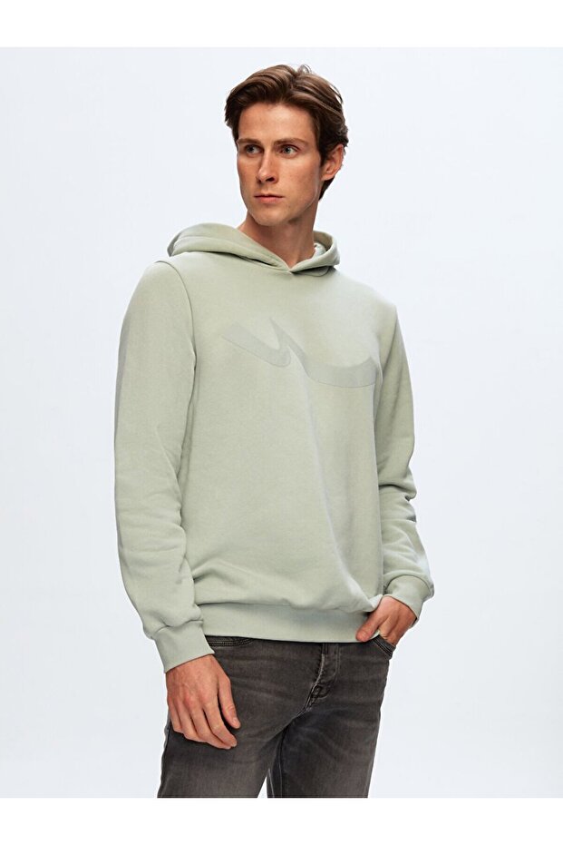 Logolu Kapüşonlu Yeşil Sweatshırt - 4