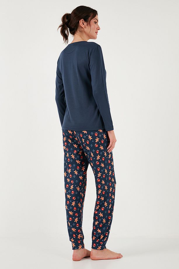Streç Regular Fit Beli Lastikli Bisiklet Yaka Pijama Takımı  PİJAMA TAKIMI 65714101 - 8