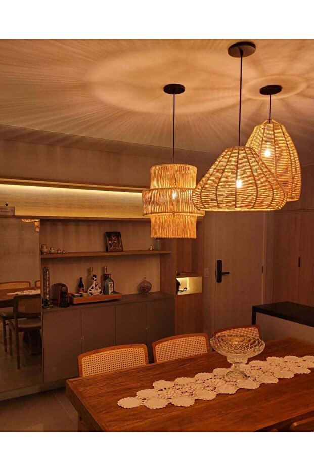 LUMİNART Hasır Avize Bohem Avize Jüt Avize Oda Mutfak Salon Avize Restoran Kafe Avize - 6